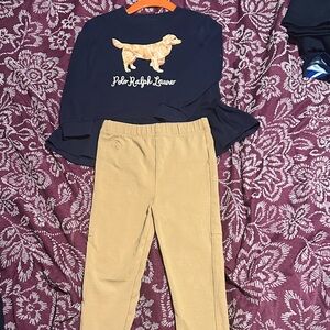 Polo Ralph Lauren Navy Top and Tan Pants Set